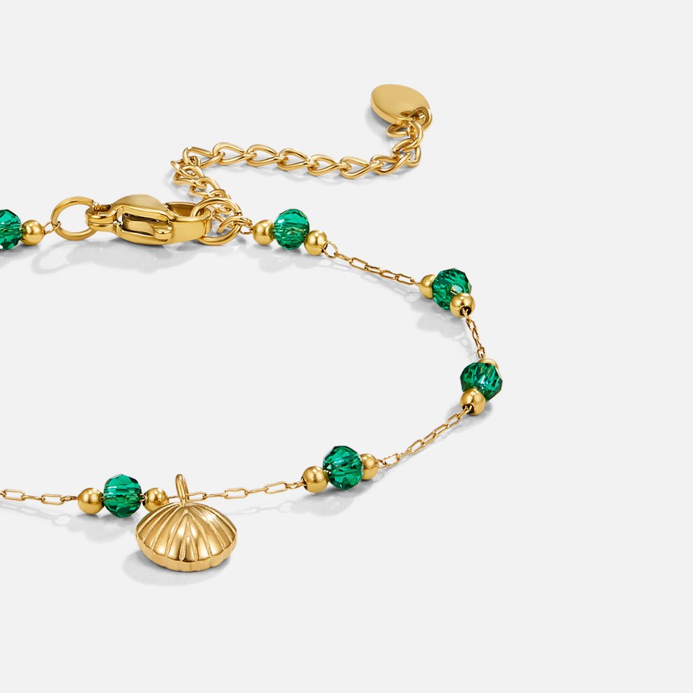 Gold Shell & Green Bead Bracelet