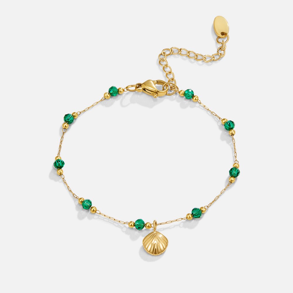 Gold Shell & Green Bead Bracelet