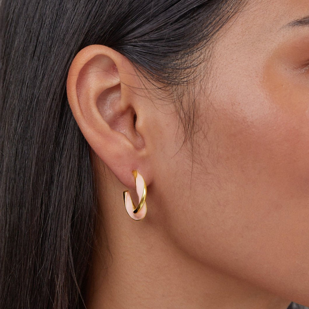 Pink Pearl Twisting Hoop Earrings