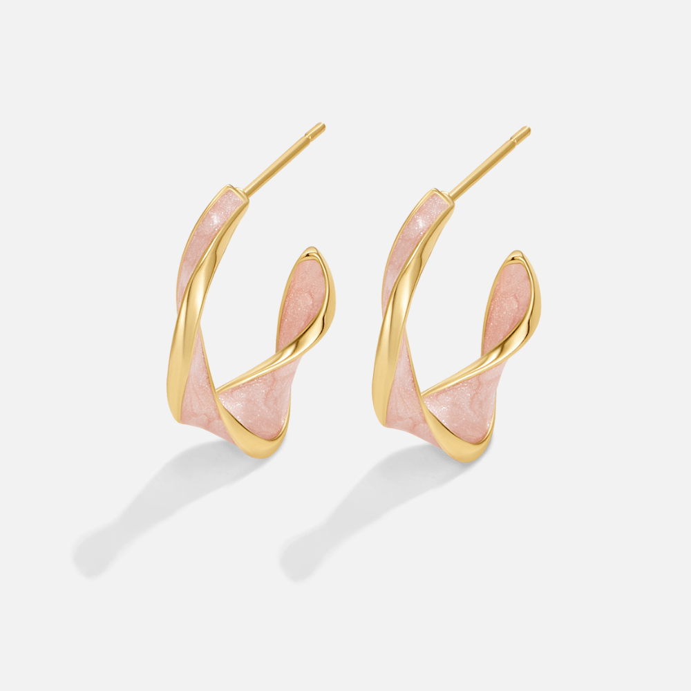 Pink Pearl Twisting Hoop Earrings